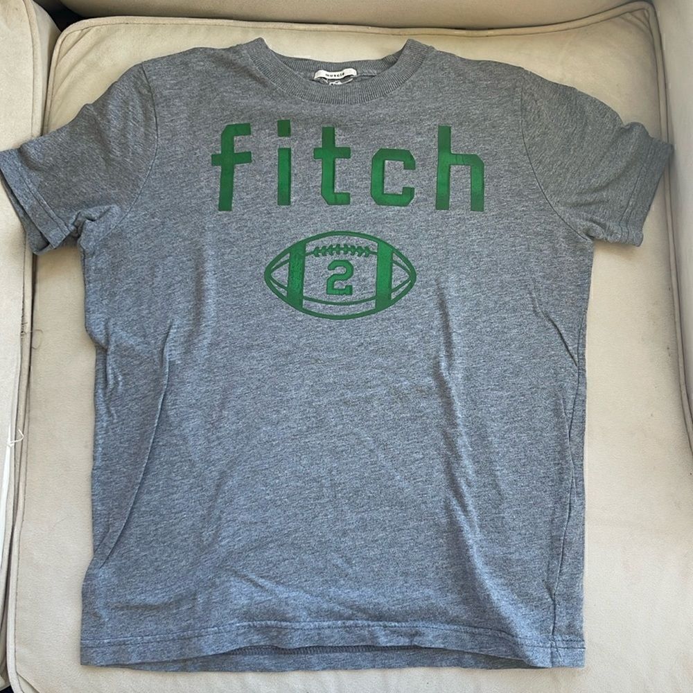 Vintage Abercrombie & Fitch t-shirt, grey with green writing, cotton, boys small